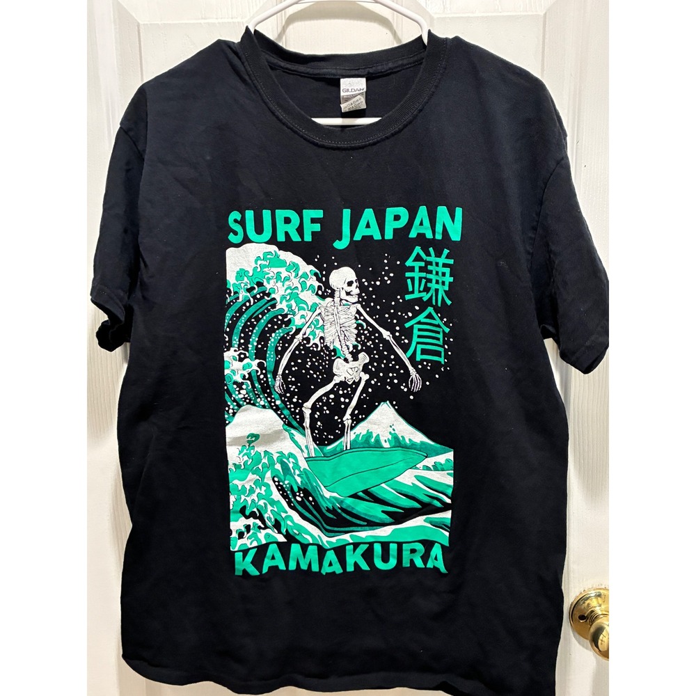 Gildan Surf Japan Kamakura Skeleton Wave Graphic T-Shirt Black Mens Large